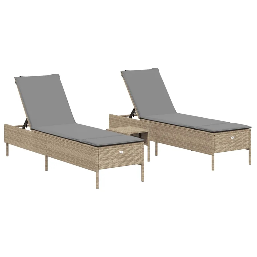 Ensemble de chaises longues avec coussins 3 pcs gris poly rotin - 16