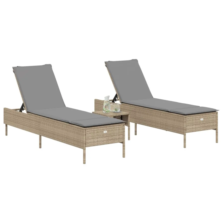 Ensemble de chaises longues avec coussins 3 pcs gris poly rotin - 17