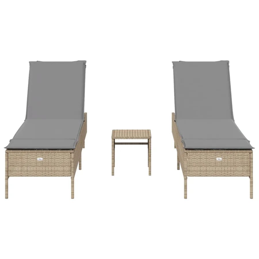 Ensemble de chaises longues avec coussins 3 pcs gris poly rotin - 18