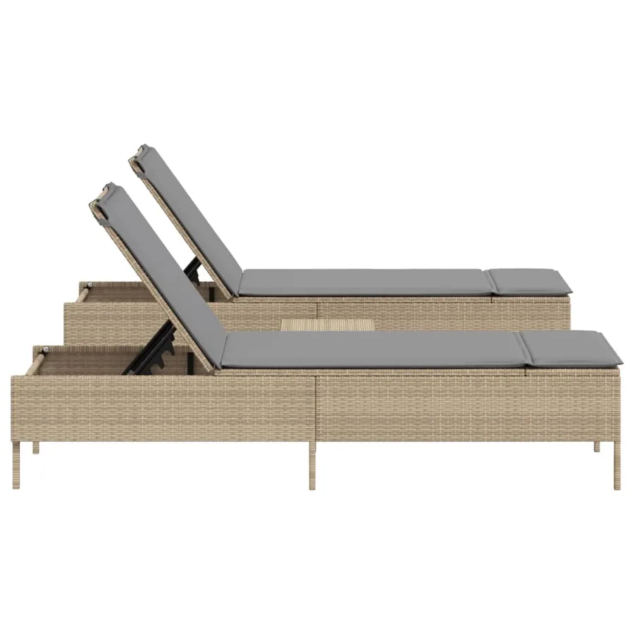 Ensemble de chaises longues avec coussins 3 pcs gris poly rotin - 19