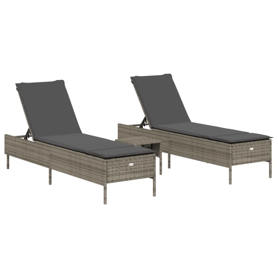 Ensemble de chaises longues avec coussins 3 pcs gris poly rotin - 2
