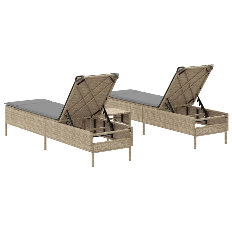 Ensemble de chaises longues avec coussins 3 pcs gris poly rotin - 20