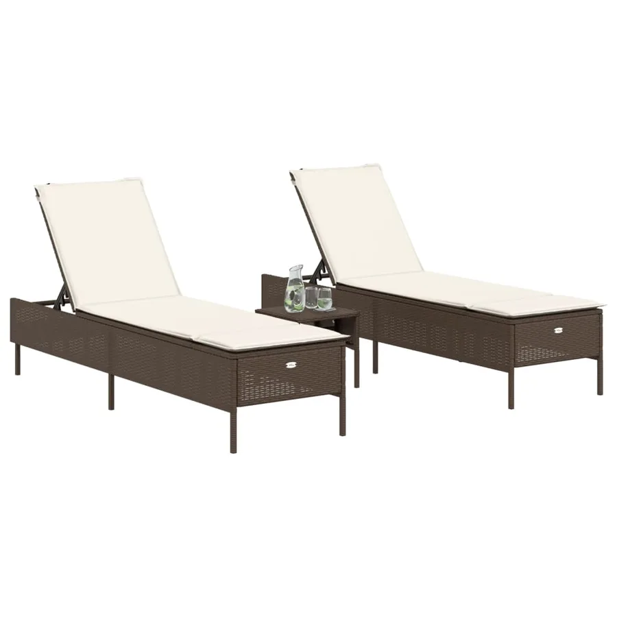Ensemble de chaises longues avec coussins 3 pcs gris poly rotin - 33