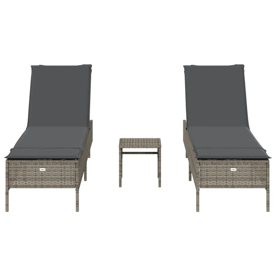 Ensemble de chaises longues avec coussins 3 pcs gris poly rotin - 4