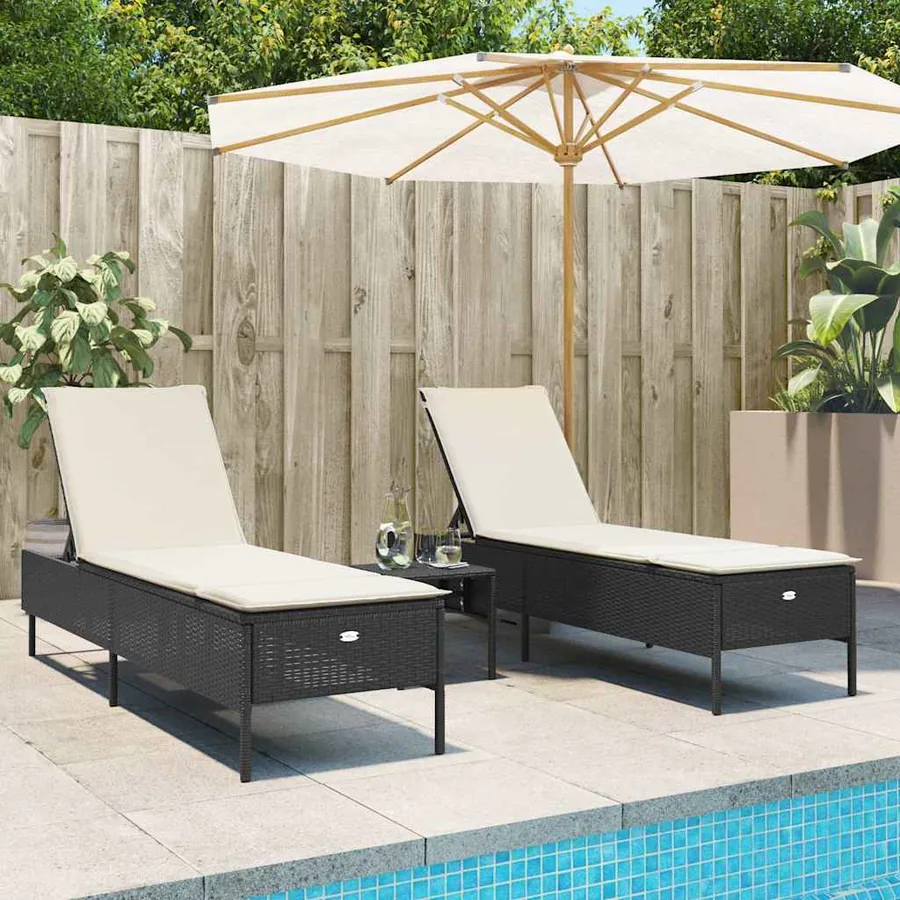 Ensemble de chaises longues avec coussins 3 pcs gris poly rotin - 45