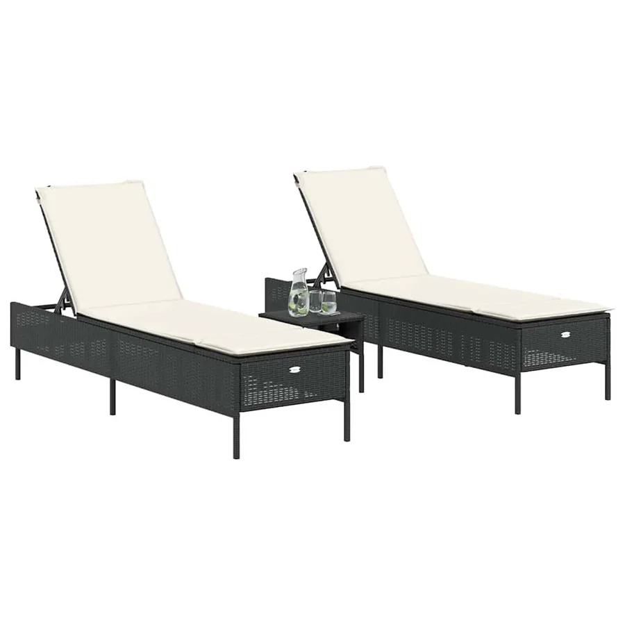 Ensemble de chaises longues avec coussins 3 pcs gris poly rotin - 47