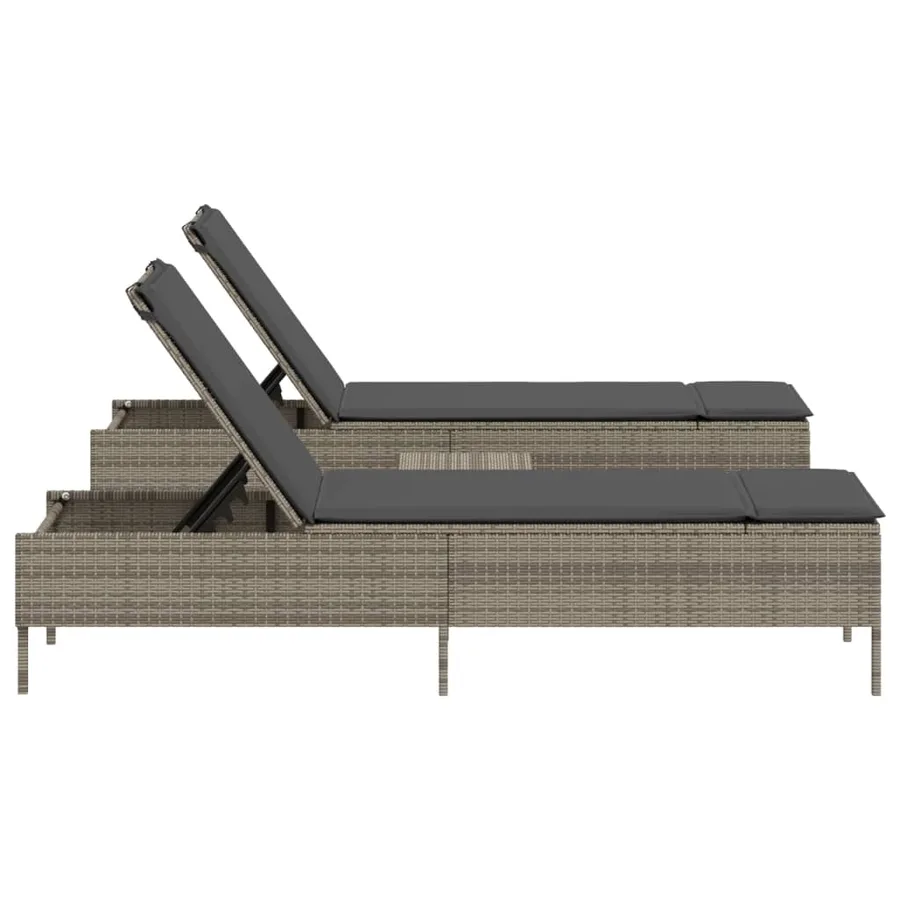 Ensemble de chaises longues avec coussins 3 pcs gris poly rotin - 5