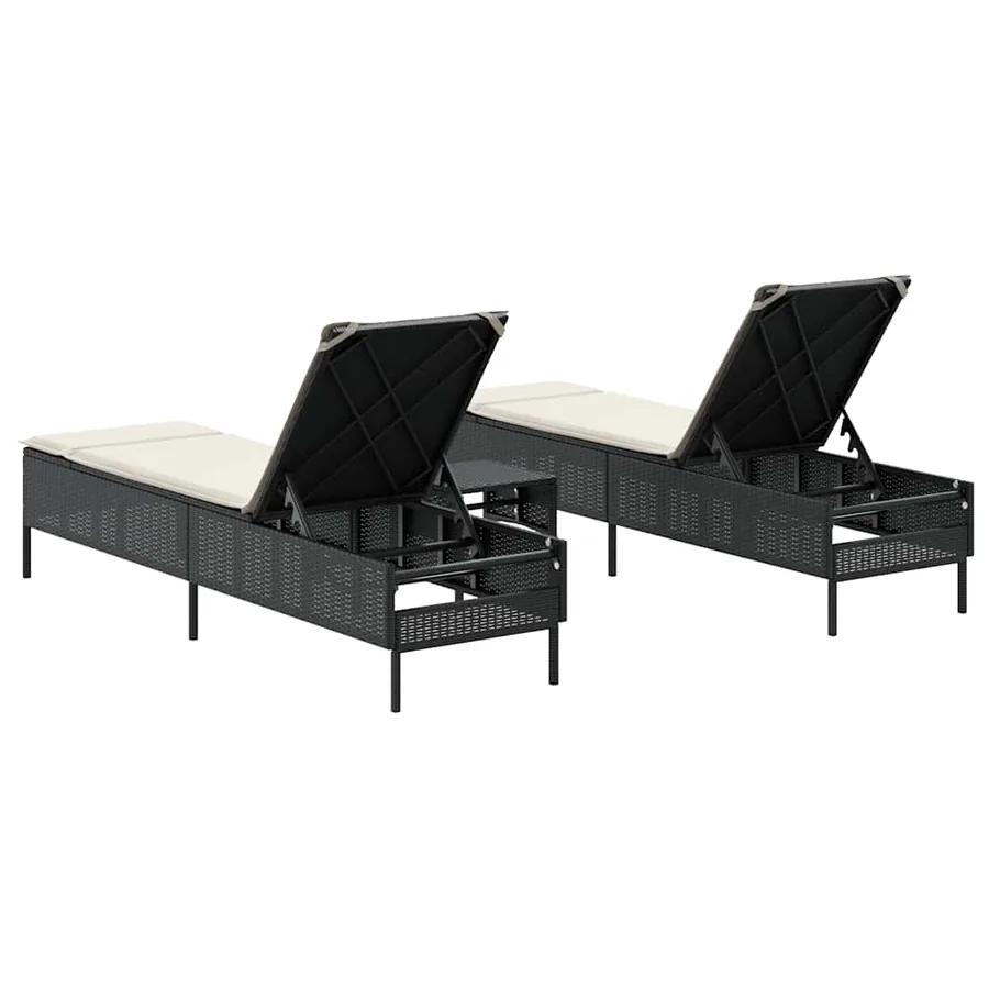 Ensemble de chaises longues avec coussins 3 pcs gris poly rotin - 50