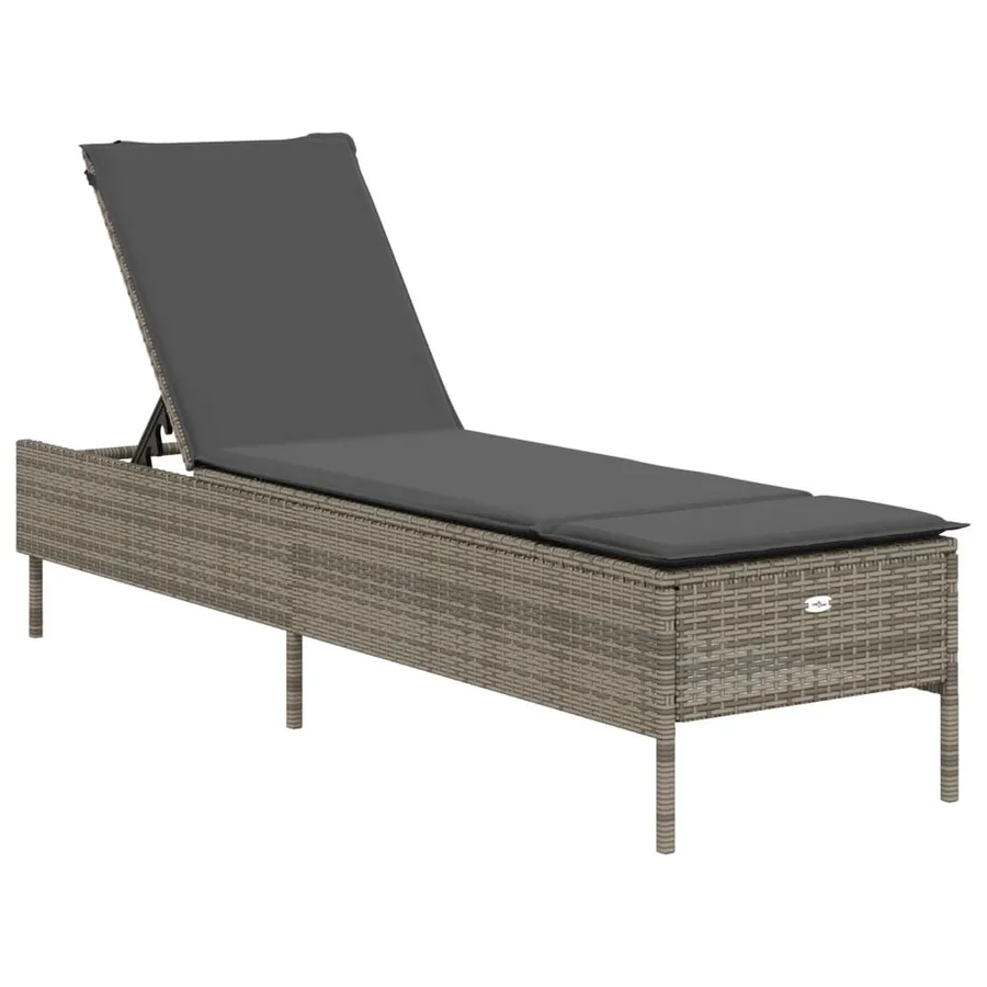 Ensemble de chaises longues avec coussins 3 pcs gris poly rotin - 8