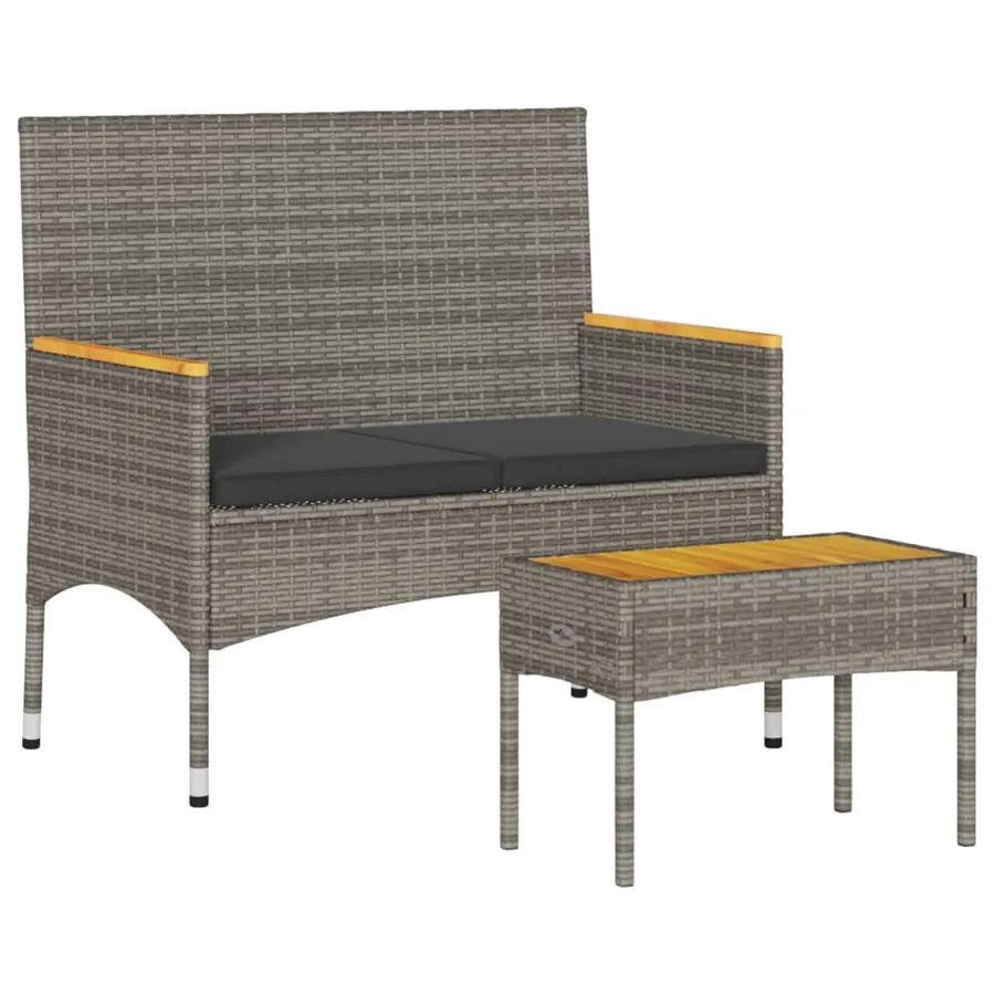 Banc de jardin 2 places avec coussins/table gris résine tressée - 2