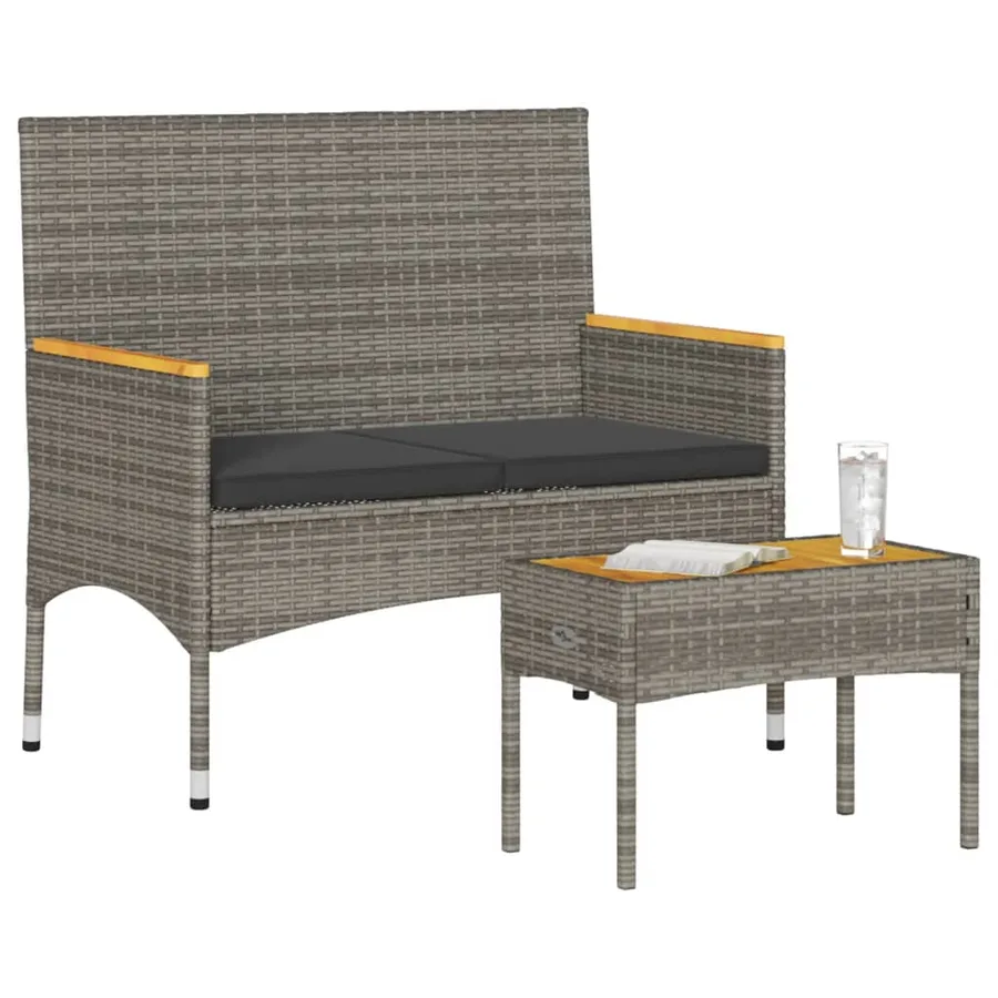 Banc de jardin 2 places avec coussins/table gris résine tressée - 3