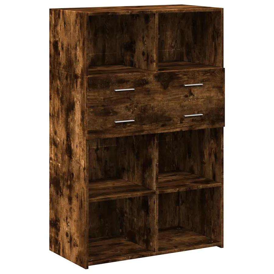 Buffet haut chêne fumé 80x42,5x124 cm bois d'ingénierie - 2