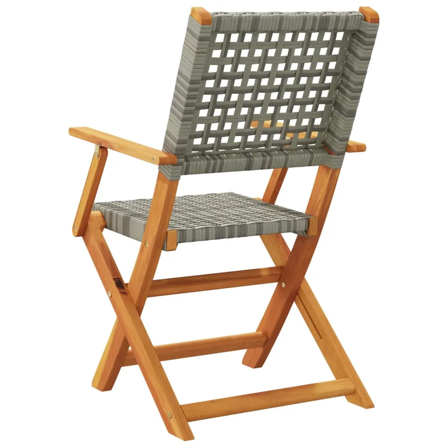Chaises de jardin pliantes lot de 4 gris poly rotin bois massif - 6