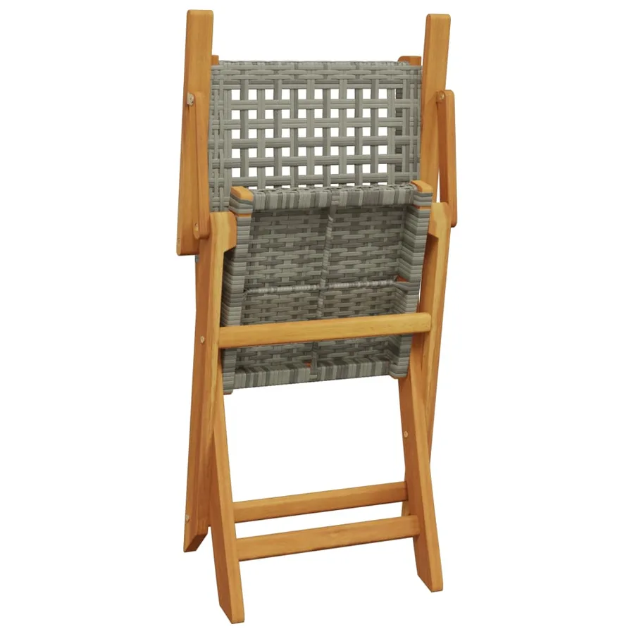 Chaises de jardin pliantes lot de 4 gris poly rotin bois massif - 7