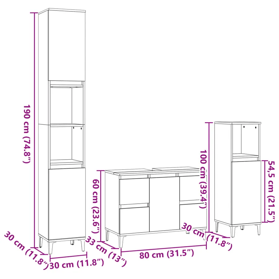 Ensemble de meubles de salle de bain 3 pcs chêne sonoma - 8