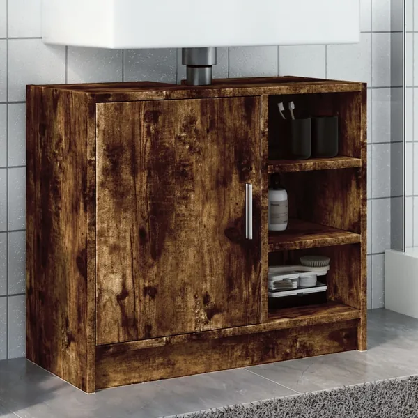 Armoire de lavabo chêne fumé 63x29x55 cm bois d'ingénierie