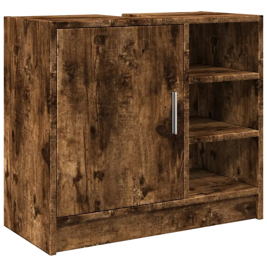 Armoire de lavabo chêne fumé 63x29x55 cm bois d'ingénierie - 2