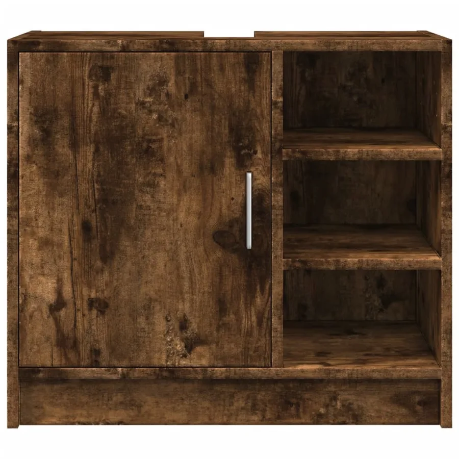 Armoire de lavabo chêne fumé 63x29x55 cm bois d'ingénierie - 4