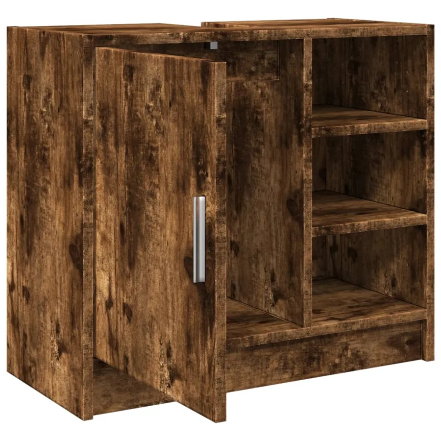 Armoire de lavabo chêne fumé 63x29x55 cm bois d'ingénierie - 5