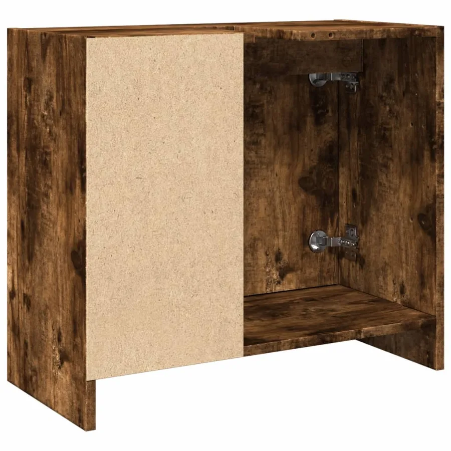 Armoire de lavabo chêne fumé 63x29x55 cm bois d'ingénierie - 7