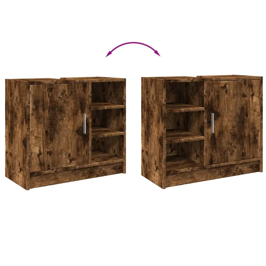 Armoire de lavabo chêne fumé 63x29x55 cm bois d'ingénierie - 8