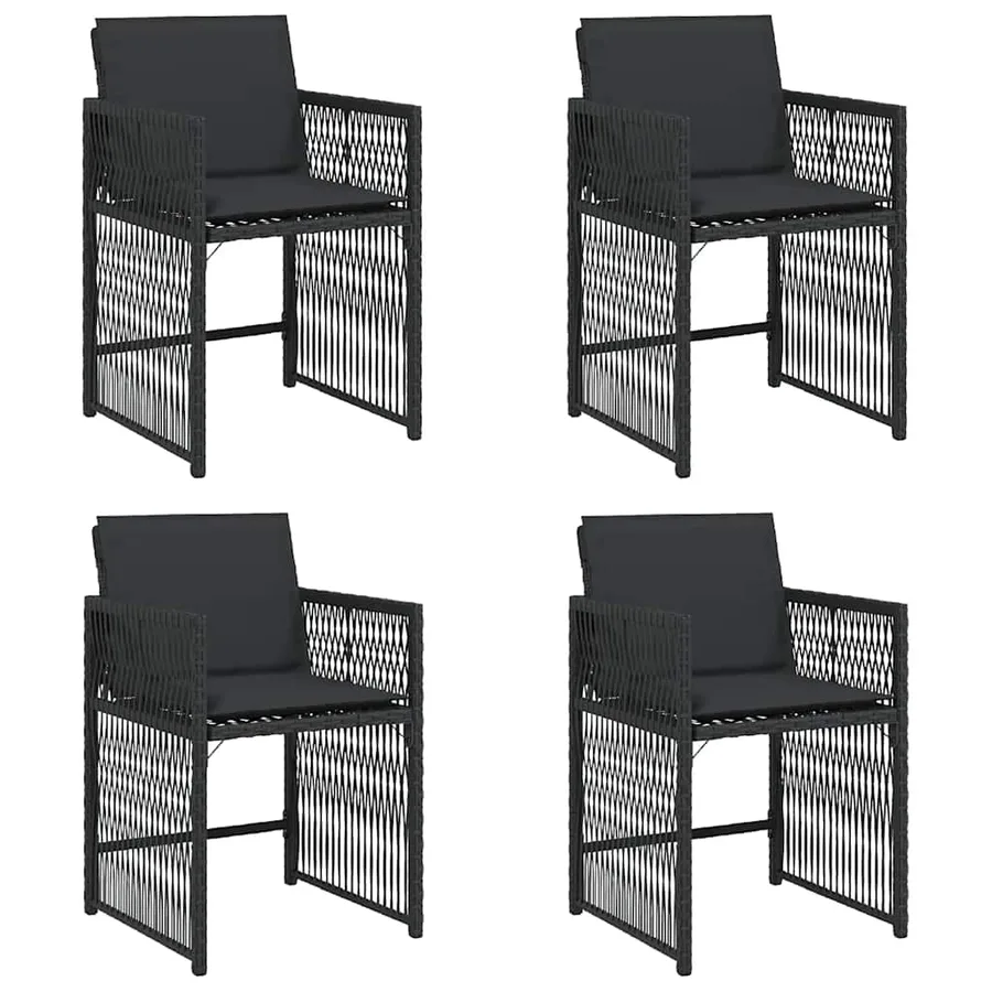 Chaises de jardin lot de 4 avec coussins noir résine tressée - 2