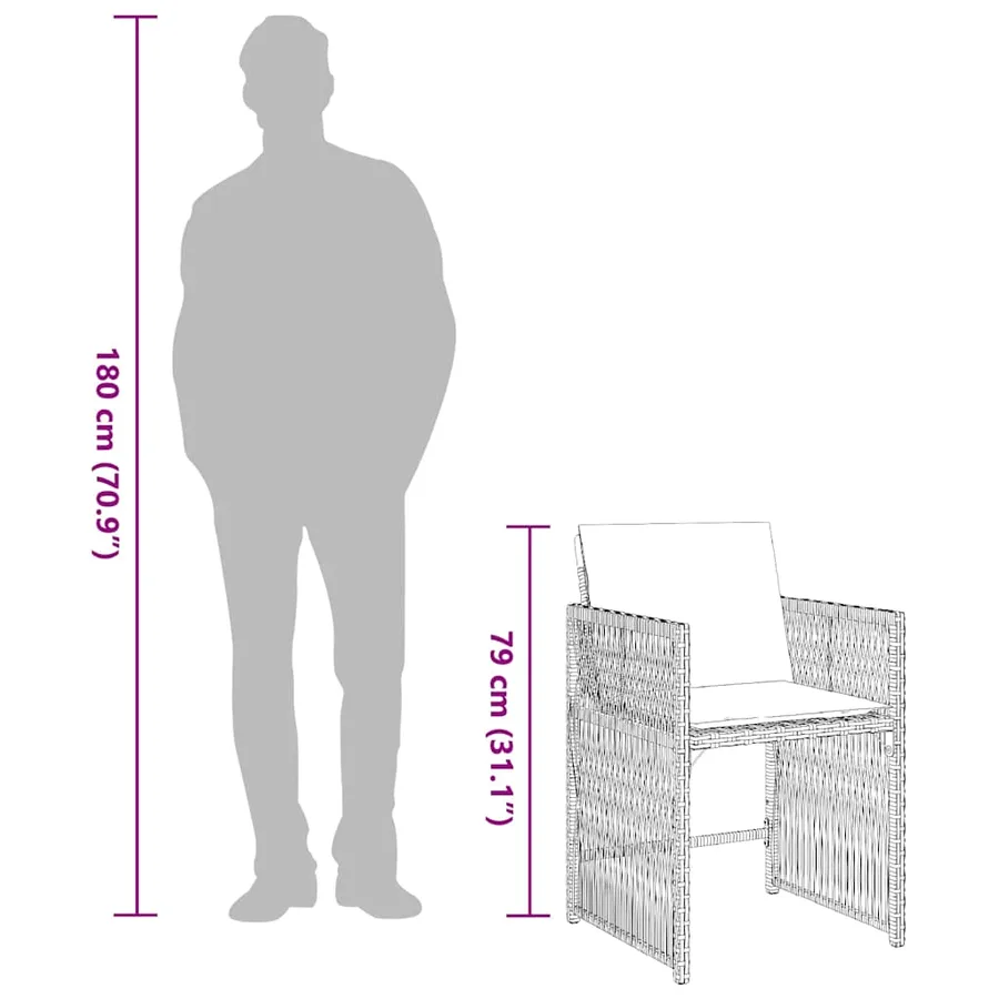 Chaises de jardin avec coussins lot de 4 marron résine tressée - 12