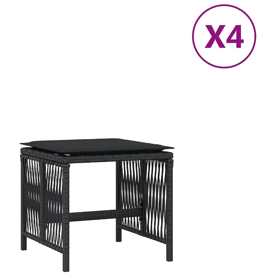 Tabourets de jardin et coussins lot de 4 noir 41x41x36 cm rotin - 2