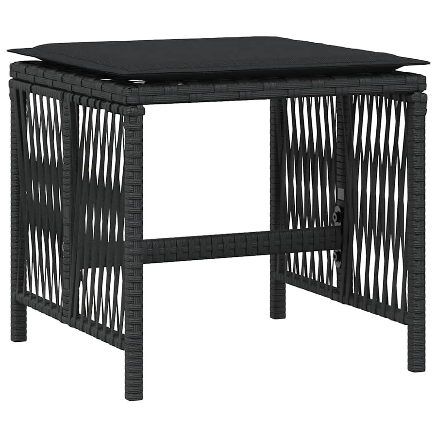 Tabourets de jardin et coussins lot de 4 noir 41x41x36 cm rotin - 3