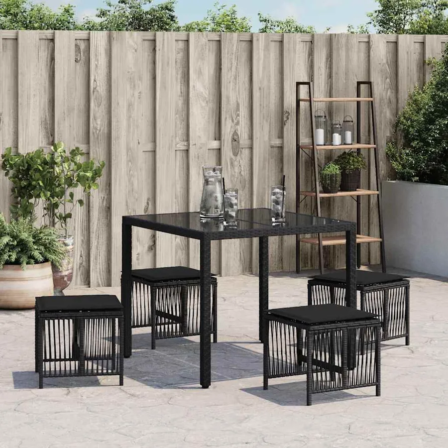 Tabourets de jardin et coussins lot de 4 noir 41x41x36 cm rotin - 4