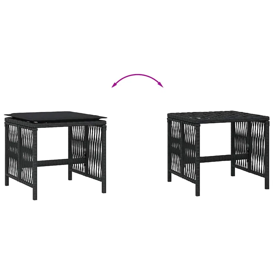 Tabourets de jardin et coussins lot de 4 noir 41x41x36 cm rotin - 7