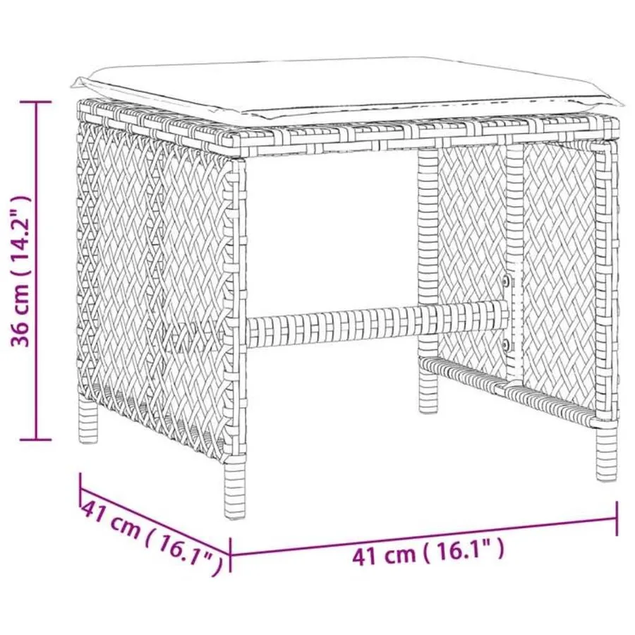 Tabourets de jardin et coussins lot de 4 noir 41x41x36 cm rotin - 11