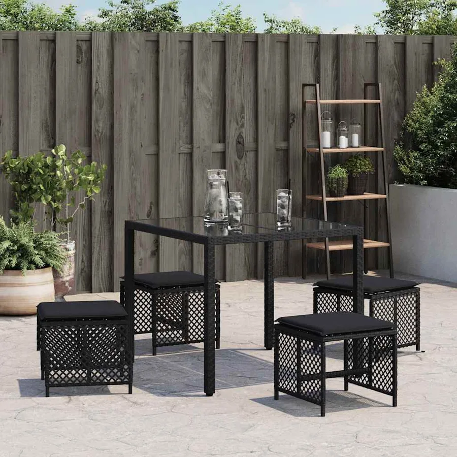 Tabourets de jardin et coussins lot de 4 noir 41x41x36 cm rotin - 3