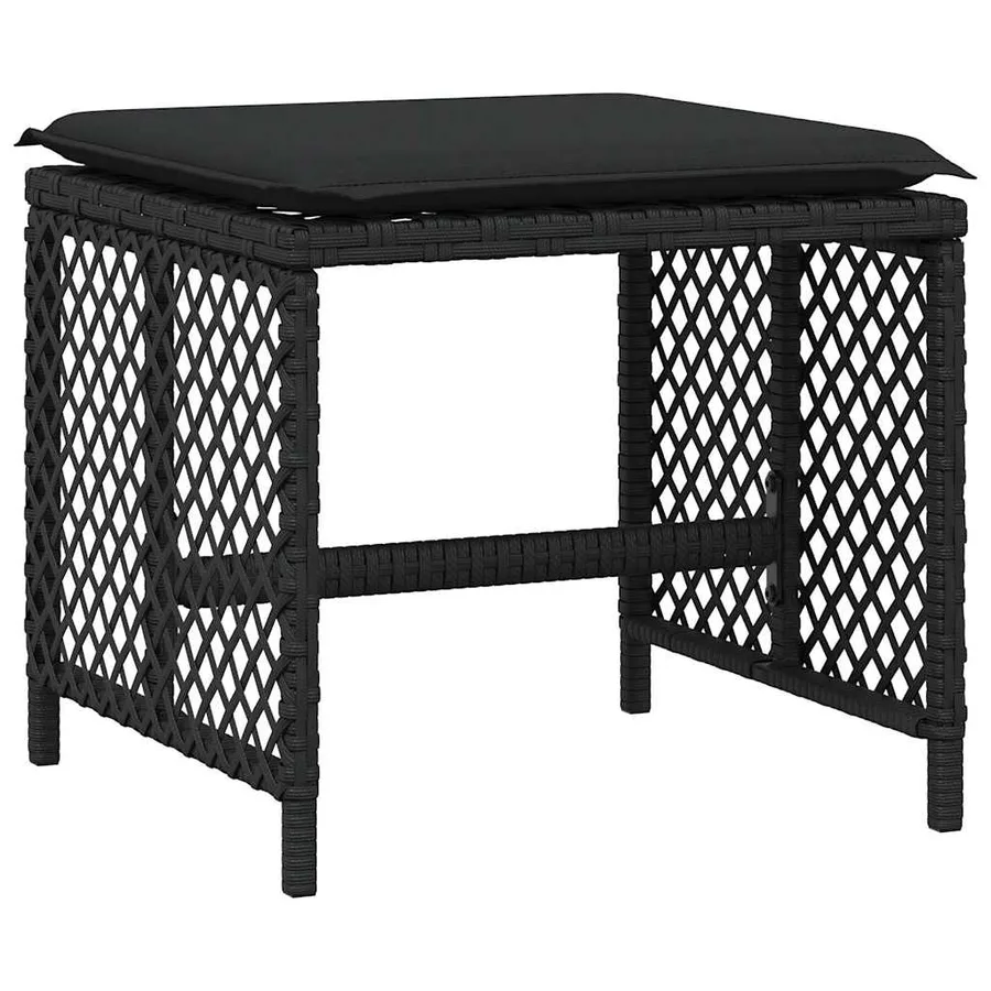 Tabourets de jardin et coussins lot de 4 noir 41x41x36 cm rotin - 4
