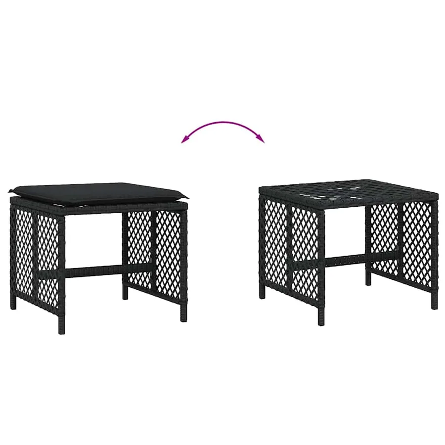 Tabourets de jardin et coussins lot de 4 noir 41x41x36 cm rotin - 7