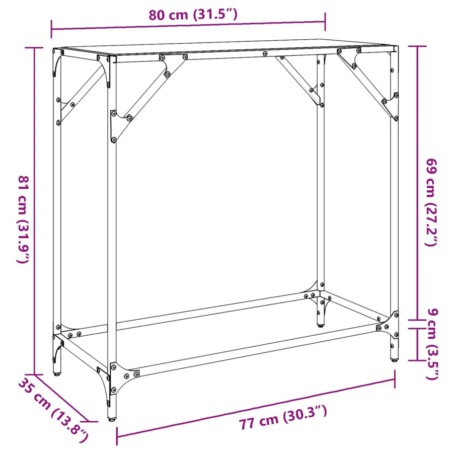 Table console avec dessus en verre noir 80x35x81 cm acier - 9