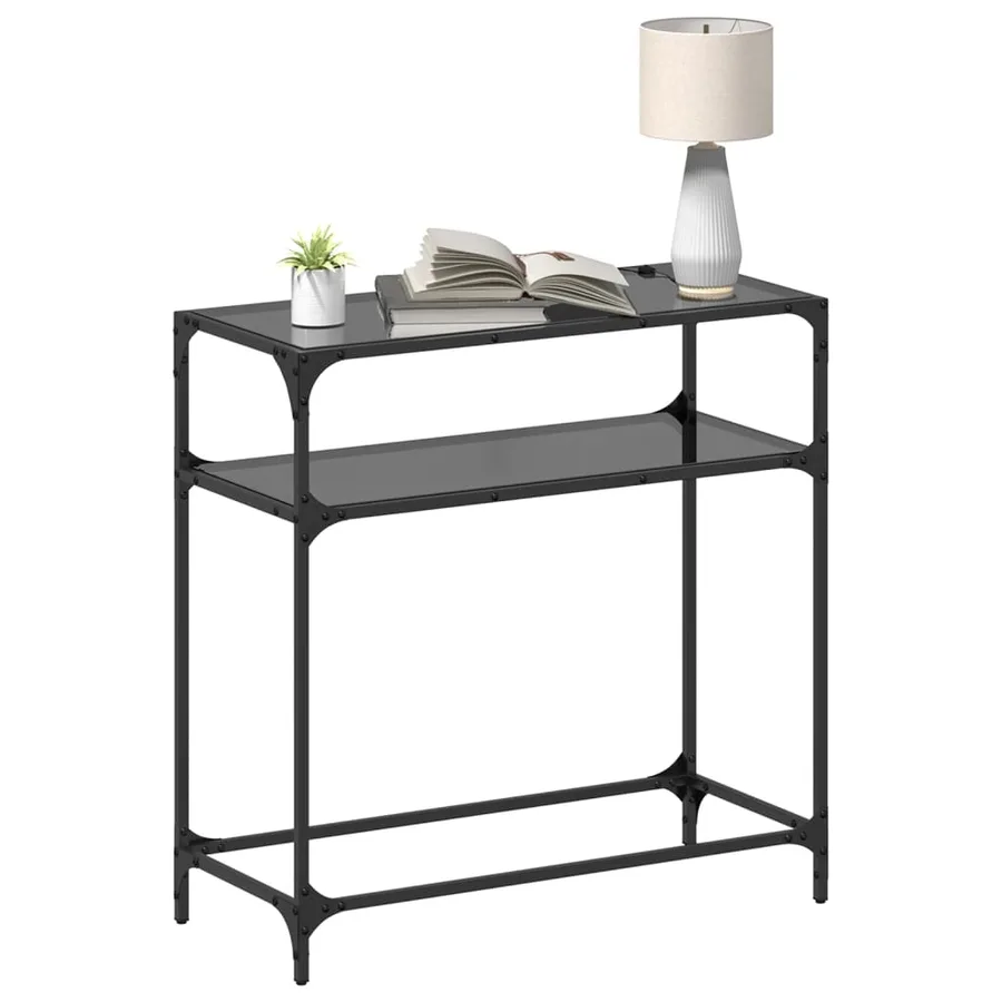 Table console avec dessus en verre noir 80x35x81 cm acier - 3