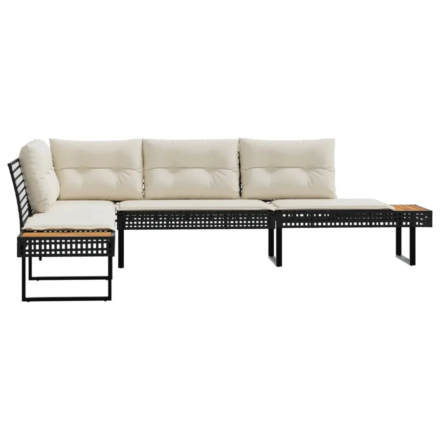 Canapé de jardin avec coussins en forme de L noir rotin acacia - 4