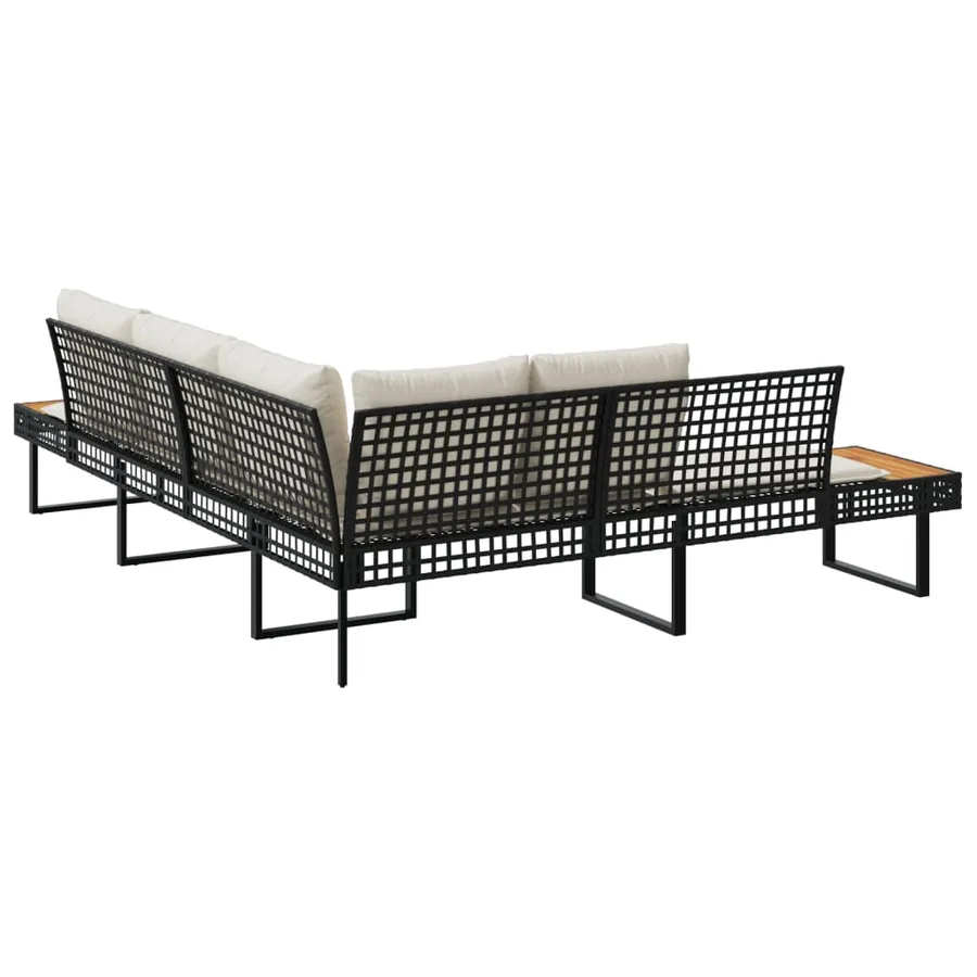 Canapé de jardin avec coussins en forme de L noir rotin acacia - 5