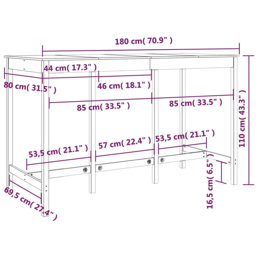 Table de bar 180x80x110 cm Bois massif de pin - 9