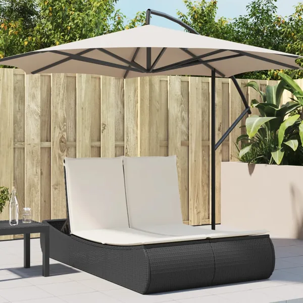 Chaise longue double avec coussins noir résine tressée