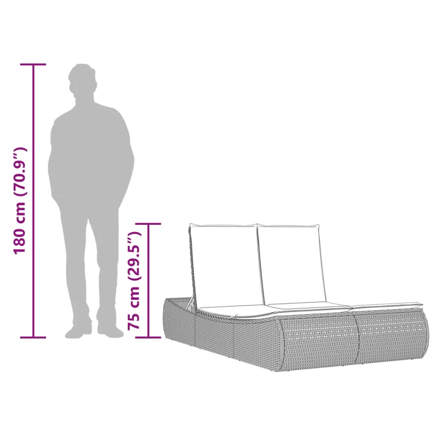 Chaise longue double avec coussins noir résine tressée - 10