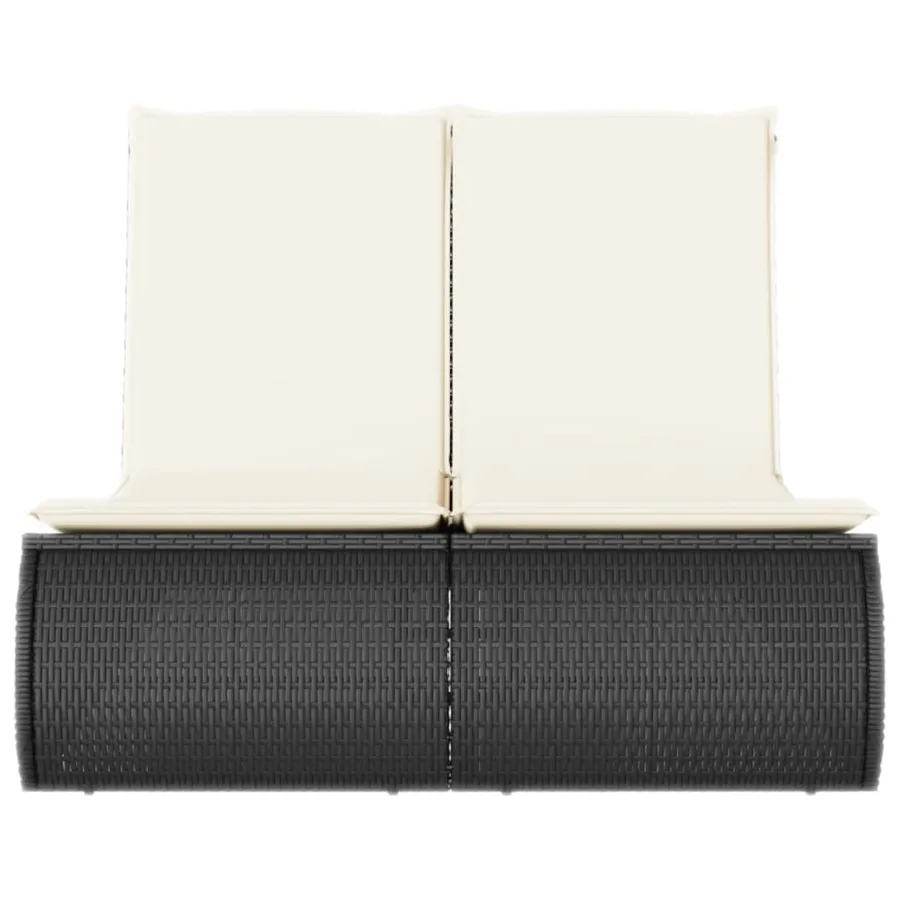 Chaise longue double avec coussins noir résine tressée - 4