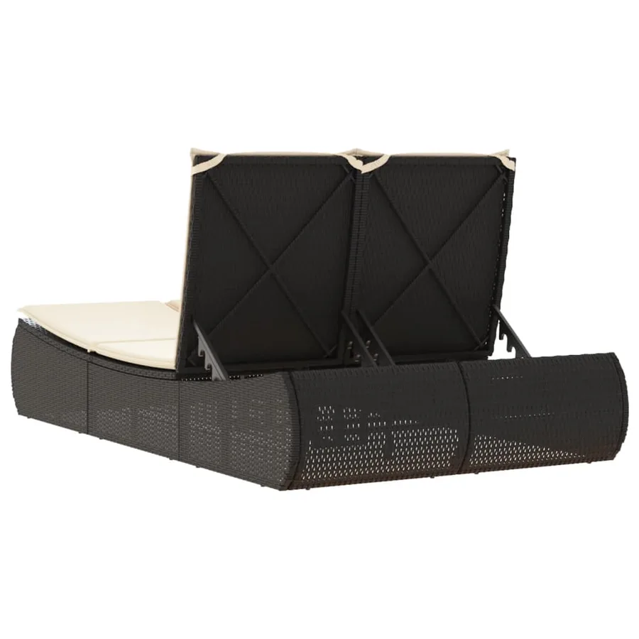 Chaise longue double avec coussins noir résine tressée - 6