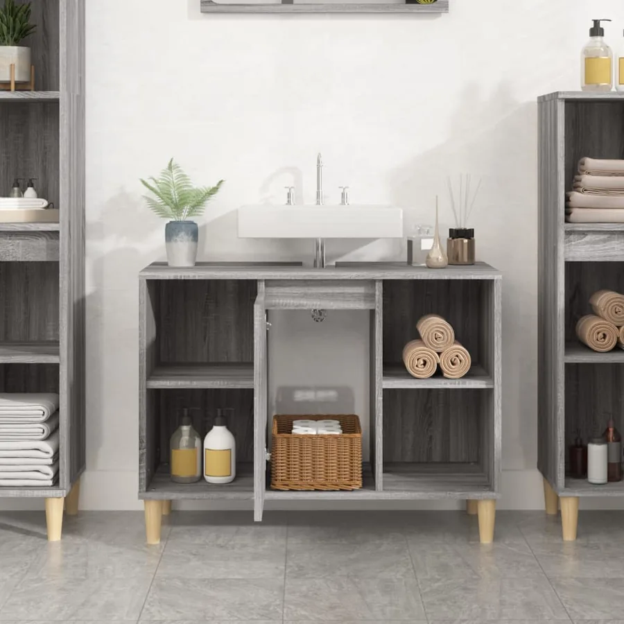 Meuble d'évier sonoma gris 80x33x60 cm bois d'ingénierie - 3