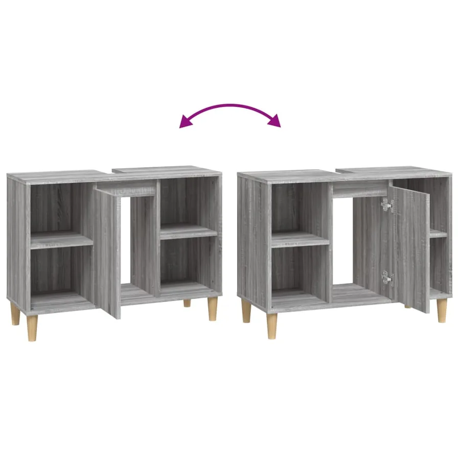 Meuble d'évier sonoma gris 80x33x60 cm bois d'ingénierie - 9
