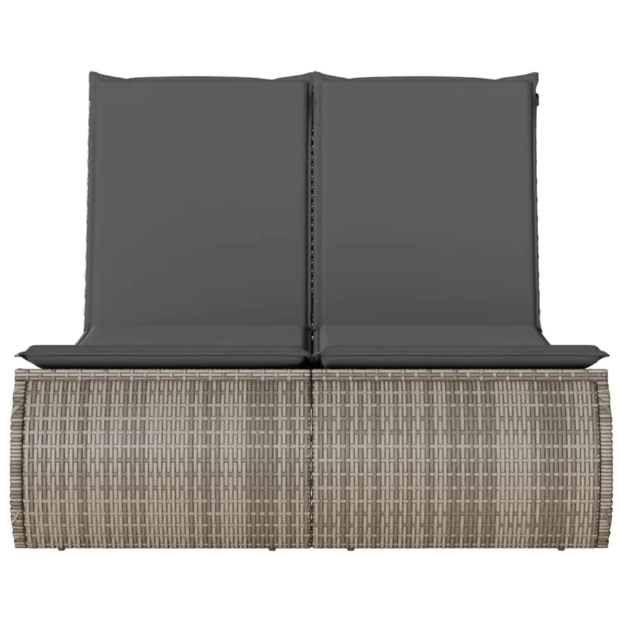 Chaise longue double avec coussins gris résine tressée - 4