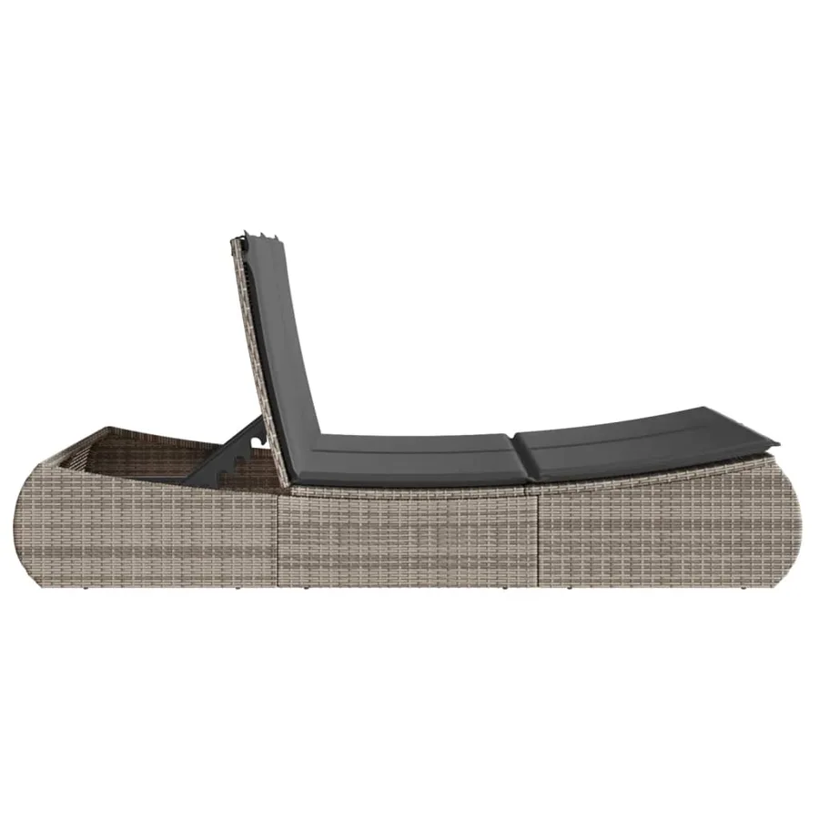 Chaise longue double avec coussins gris résine tressée - 5
