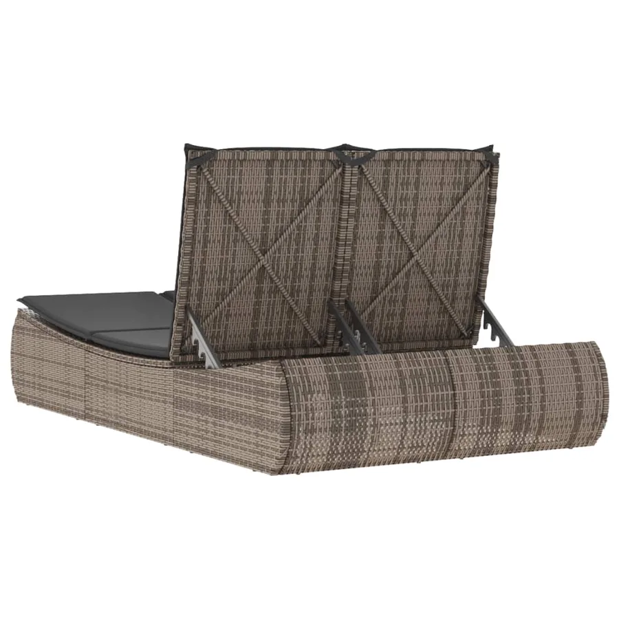 Chaise longue double avec coussins gris résine tressée - 6