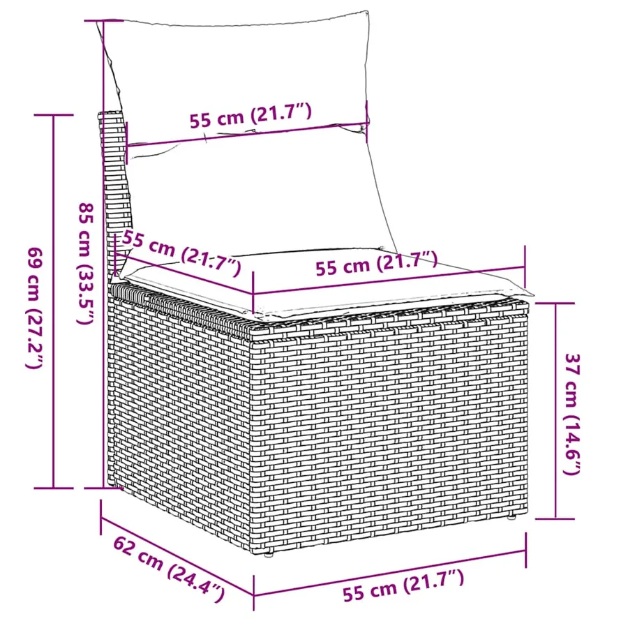 Chaise de jardin sans accoudoirs avec coussins gris clair rotin - 11